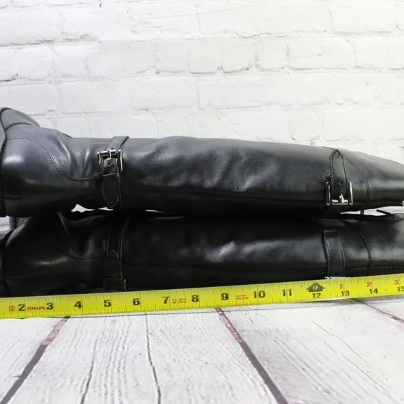 LL Bean Black Leather Side Zipper Knee High Riding Boots Size 9 Medium - Picture 6 of 9